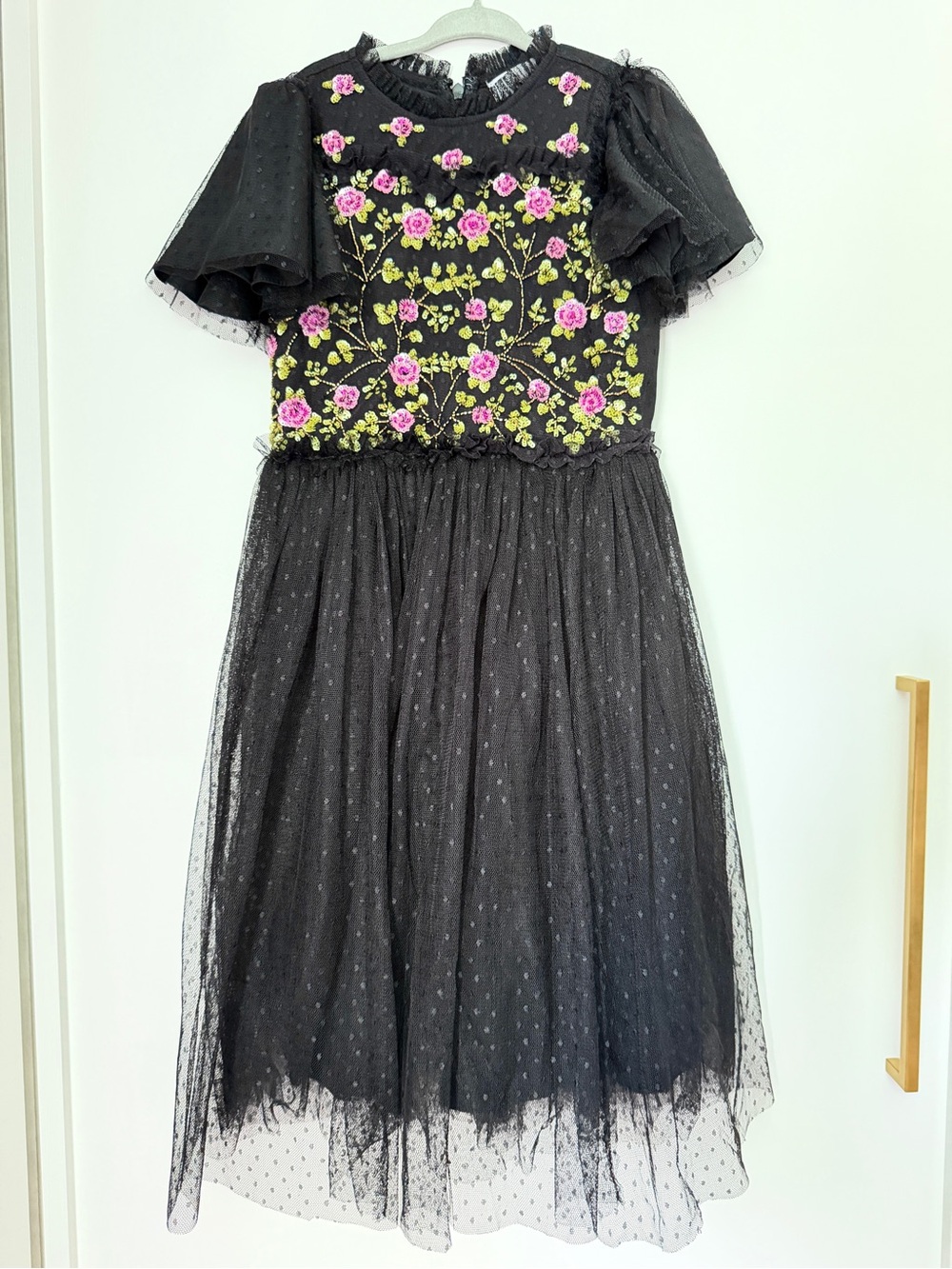 Girl’s Ivy City Co Primrose Black Floral Embroidered Dress. Size 8.